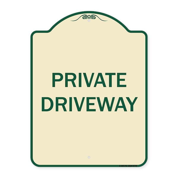 Designer Series Sign-Private Driveway, Tan & Green Heavy-Gauge Aluminum, 24" x 18", TG-1824-9778